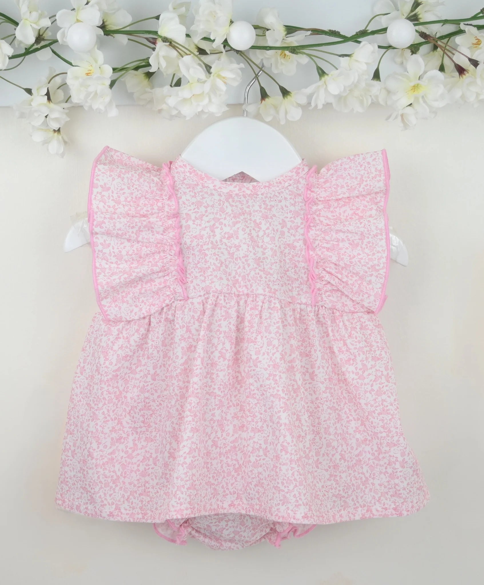 Pink Floral Ruffle Dress & Bloomer Set