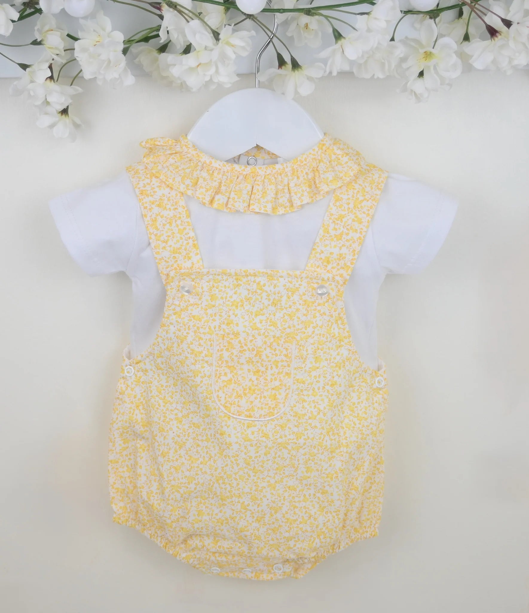 Floral Dungaree & Ruffle Collar Romper Set