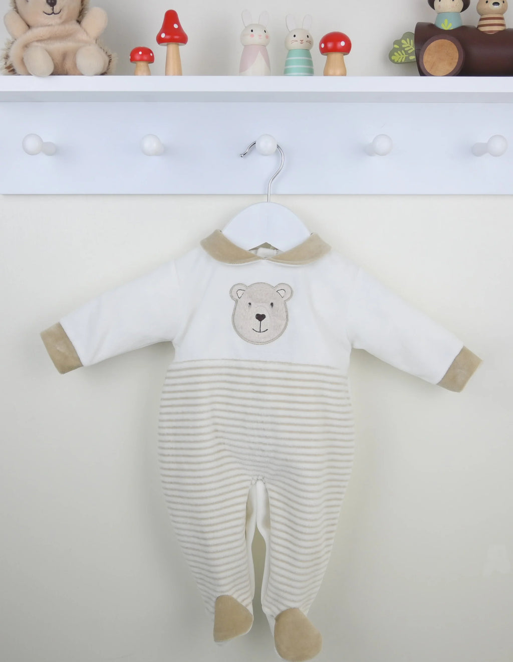 Embroidered Bear Striped Baby Sleepsuit