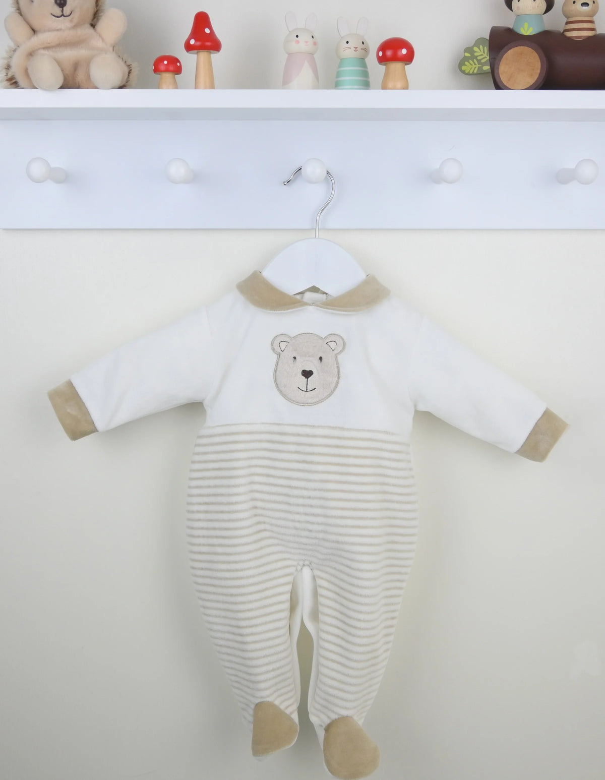 Embroidered Bear Striped Baby Sleepsuit