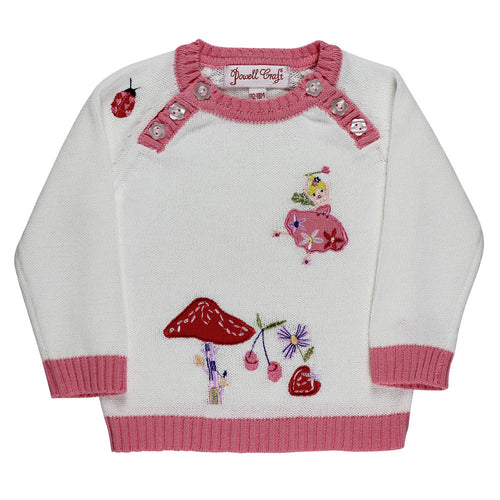 Fairy Knitted Jumper flat lay showing embroidered motifs