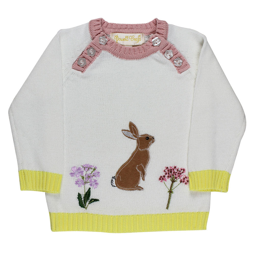 Meadow Knitted Jumper with bunny appliqué and wildflower embroidery