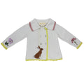 Meadow Knitted Pram Coat flat lay showing bunny appliqué and wildflower embroidery