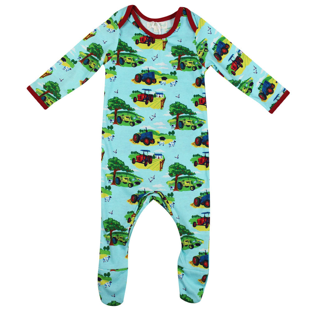 Countryside Print Jumpsuit With Feet flat lay on white background
