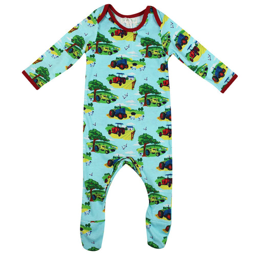 Countryside Print Jumpsuit With Feet flat lay on white background