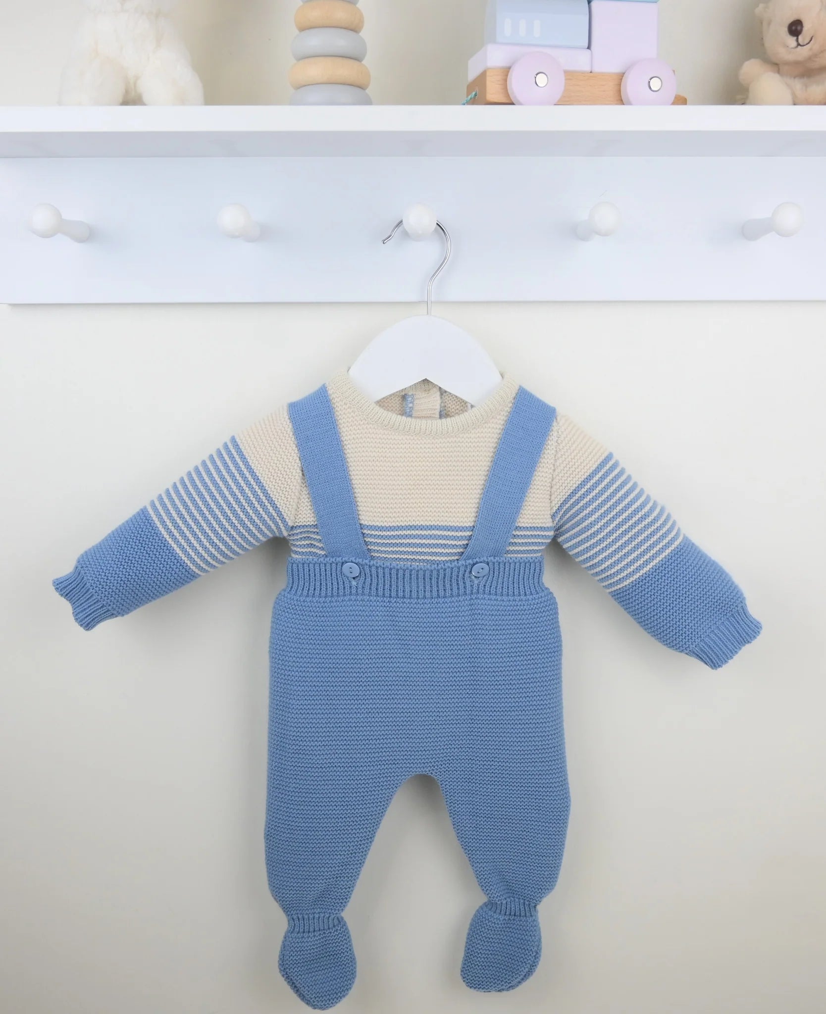 Knitted baby boys dungaree set