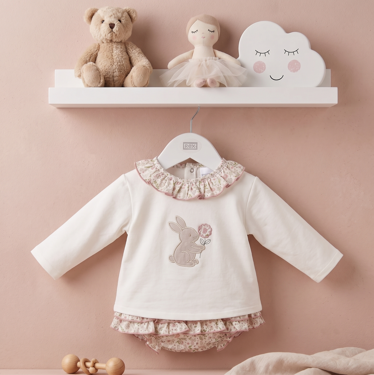 Pex Embroidered Bunny & Floral Outfit Set