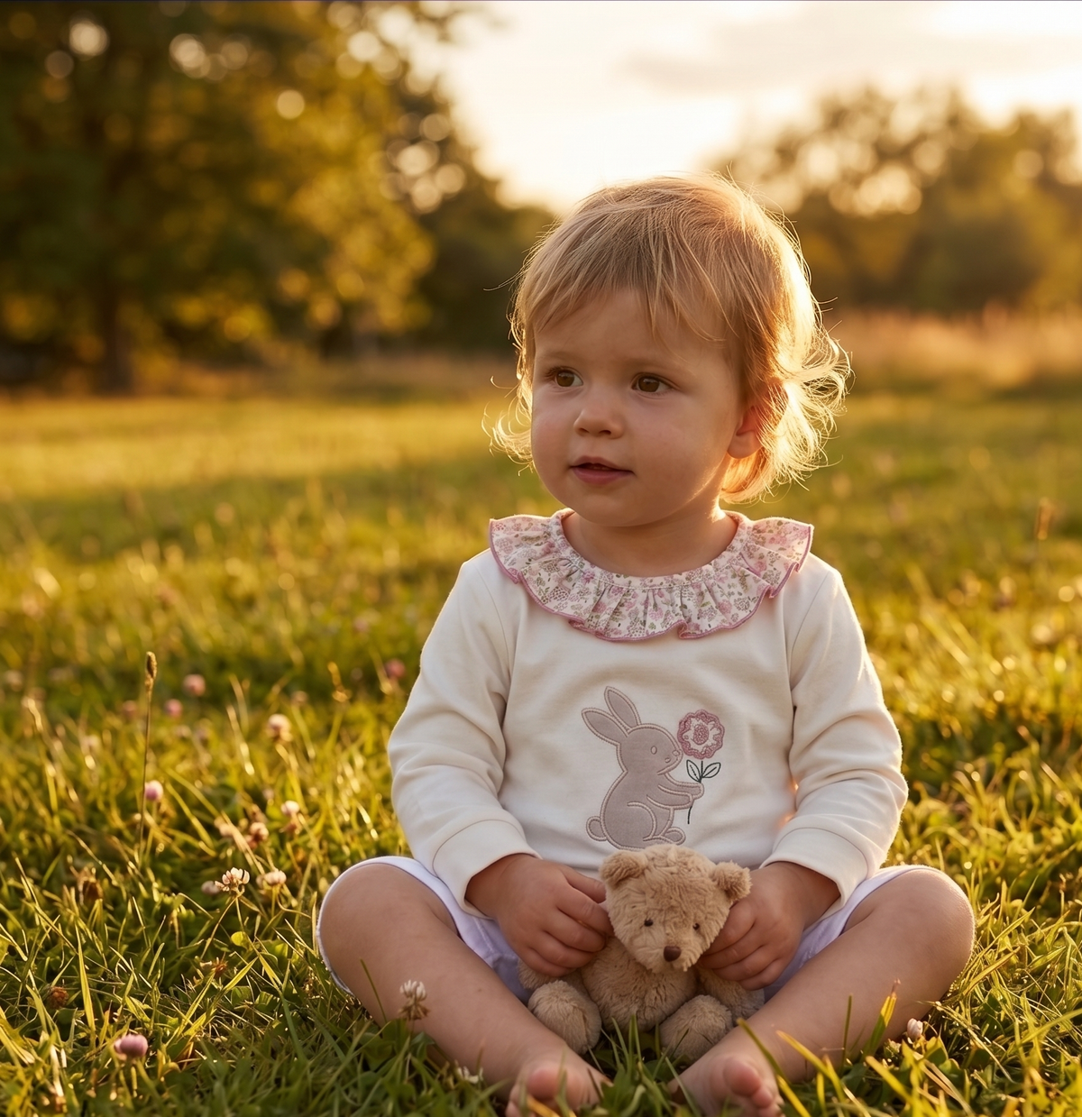 Pex Embroidered Bunny & Floral Outfit Set