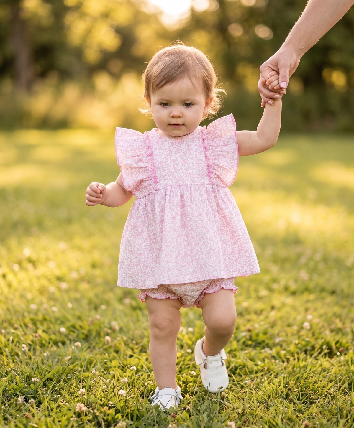 Pink Floral Ruffle Dress & Bloomer Set