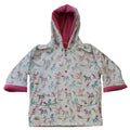 Unicorn Print Raincoat - cream with unicorn and rainbow print, pink fleece lining and pink snap buttons
