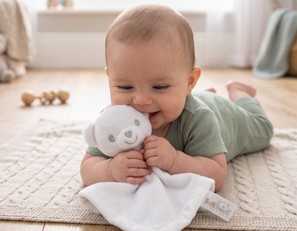 Soft Touch Teddy Bear Velour Baby Comforter