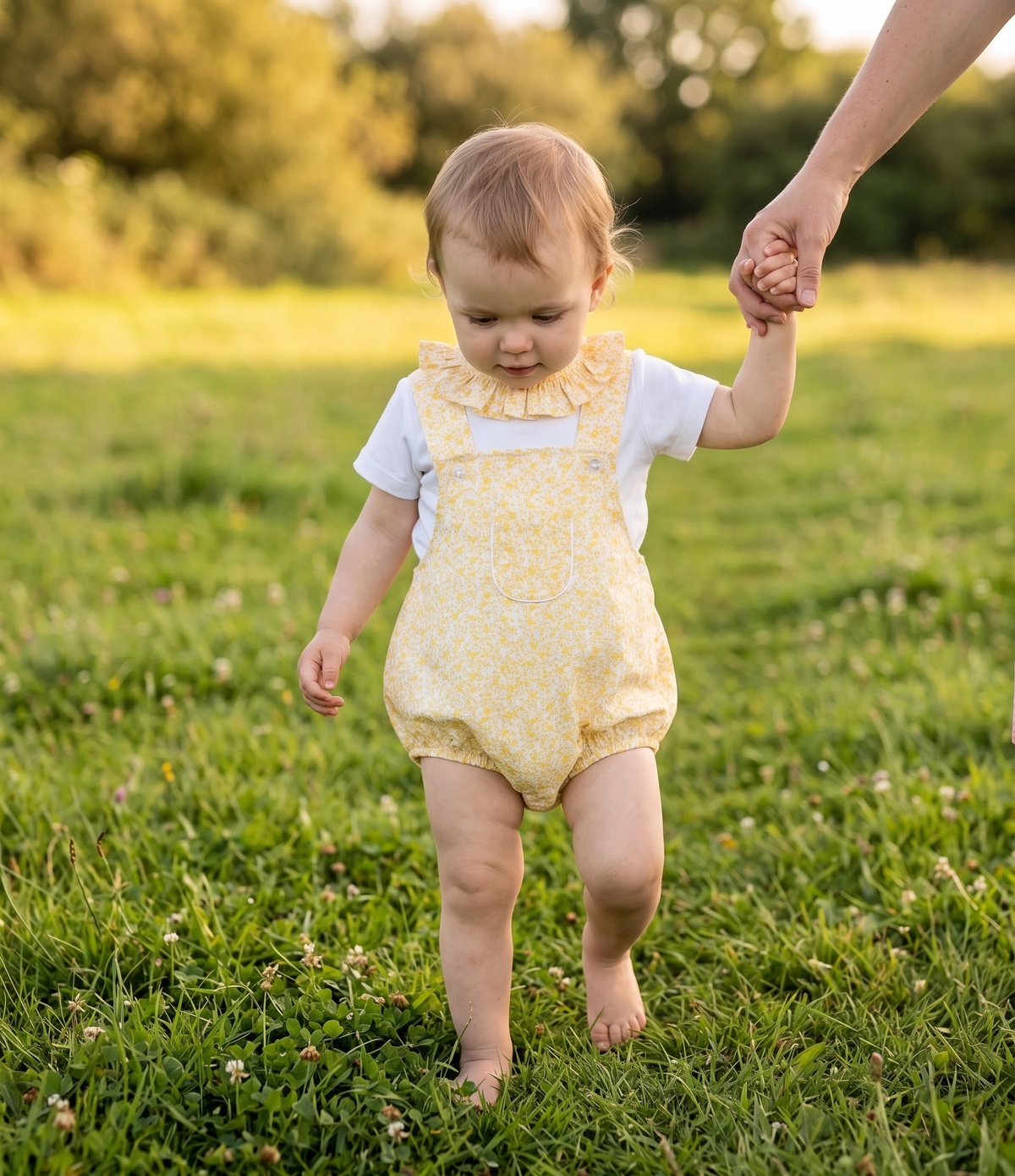 Floral Dungaree & Ruffle Collar Romper Set